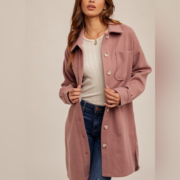 Hem & Threads Lined Longline Shacket - Picture 2 of 3